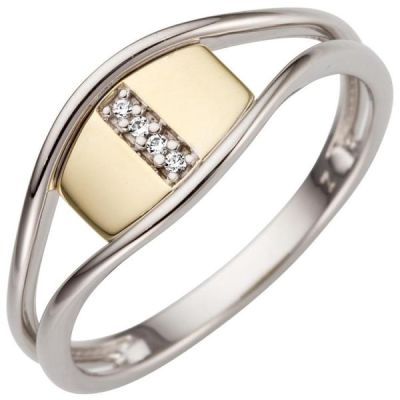 52 - Damen Ring 585 Gold Weißgold Gelbgold bicolor 4 Diamanten | 53435 / EAN:4053258517581