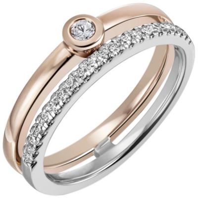 52 - Damen Ring 585 Gold Weißgold Rotgold bicolor 22 Diamanten | 53450 / EAN:4053258525043