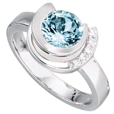 52 - Damen Ring 585 Weißgold 1 Aquamarin blau 5 Diamanten | 29412 / EAN:4053258053614