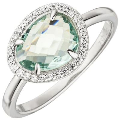 52 - Damen Ring 925 Sterling Silber 1 Glasstein hellblau blau 29 Zirkonia | 50468 / EAN:4053258352717