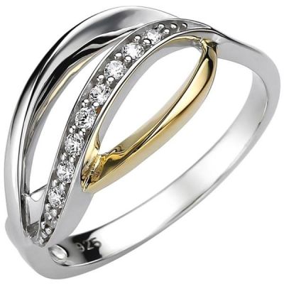 52 - Damen Ring 925 Sterling Silber bicolor 9 Zirkonia | 52700 / EAN:4053258503232