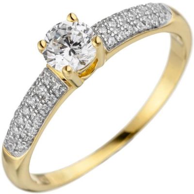 52 - Damen Ring 925 Sterling Silber gold mit Zirkonia | 49426 / EAN:4053258344484
