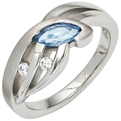 52 - Damen Ring 925 Sterling Silber mattiert mit Zirkonia hellblau blau | 40592 / EAN:4053258239360