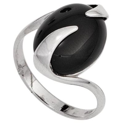 52 - Damen Ring 925 Sterling Silber rhodiniert 1 Onyx schwarz | 43370 / EAN:4053258265116