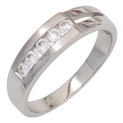 52 - Damen Ring 925 Sterling Silber rhodiniert mattiert 5 Zirkonia | 43427 / EAN:4053258266014