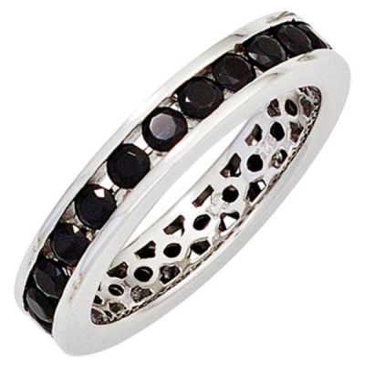 52 - Damen Ring 925 Sterling Silber rhodiniert Zirkonia schwarz | 43205 / EAN:4053258261941