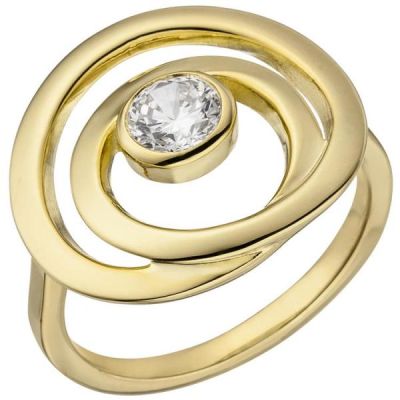52 - Damen Ring 925 Sterling Silber, vergoldet 1 Zirkonia | 51144 / EAN:4053258365243