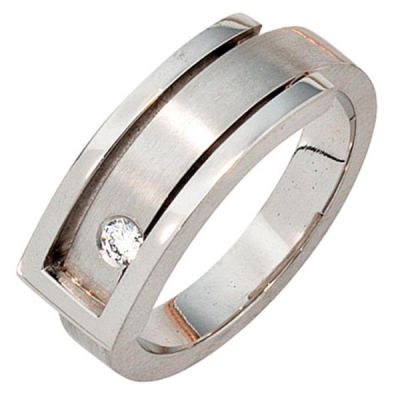 52 - Damen Ring, 950 Platin matt 1 Diamant Brillant 0,10ct. Platinring | 37175 / EAN:4053258043165