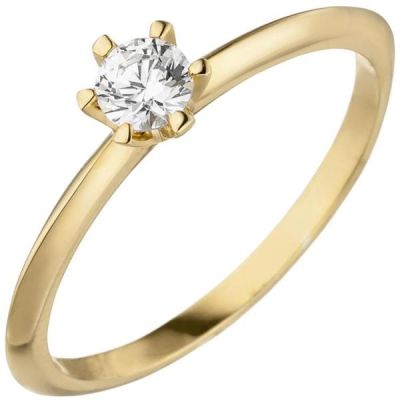 52 - Damen Ring aus 585 Gelbgold 1 Diamant Brillant 0,25 ct. Diamantring Solitär | 50839 / EAN:4053258360439