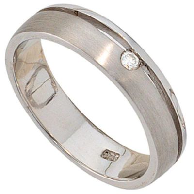 52 - Damen Ring aus 925 Sterling Silber rhodiniert matt, 1 Diamant Brillant | 37964 / EAN:4053258089378