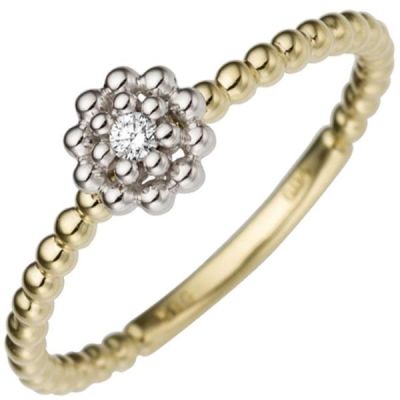 52 - Damen Ring Blume 585 Gelbgold Weißgold Diamant Brillant | 50426 / EAN:4053258348666