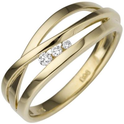 52 - Damen Ring breit 585 Gold Gelbgold 3 Diamanten 0,08ct. | 50439 / EAN:4053258347935