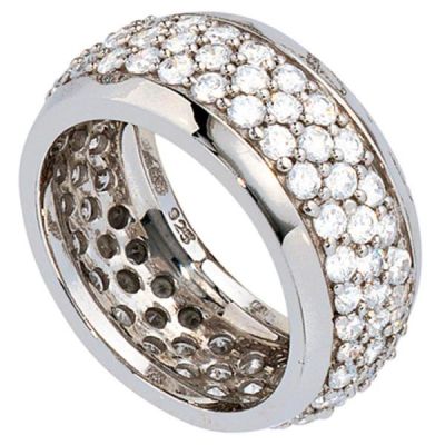 52 - Damen Ring breit 925 Sterling Silber rhodiniert mit Zirkonia rundum | 33084 / EAN:4053258093719