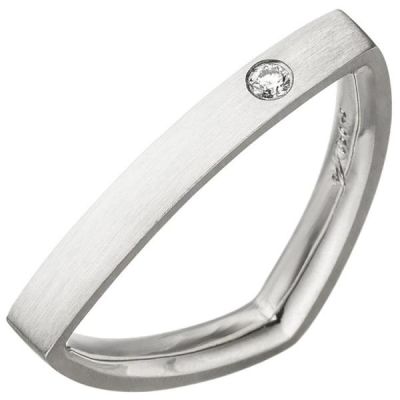 52 - Damen Ring dreieckig Dreieck 950 Platin matt 1 Diamant Brillant | 50742