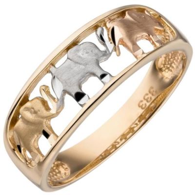 52 - Damen Ring Elefanten 333 Gelbgold tricolor | 53605 / EAN:4053258535158