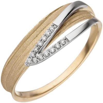52 - Damen Ring Gelbgold Weißgold bicolor matt Diamanten | 53693 / EAN:4053258528020