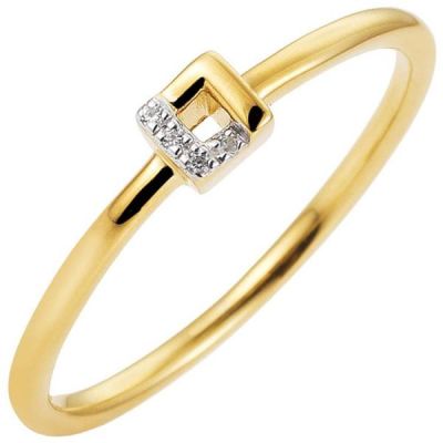 52 - Damen Ring schmal 585 Gold Gelbgold bicolor 4 Diamanten | 50492 / EAN:4053258348598