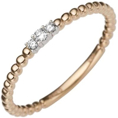 52 - Damen Ring schmal zart 585 Rotgold Weißgold bicolor 3 Diamanten | 50430 / EAN:4053258348000