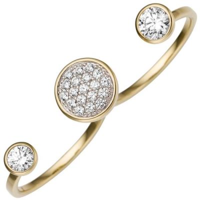 52 - Damen Zweifinger Ring 333 Gelbgold 21 Zirkonia Goldring | 49991 / EAN:4053258348260