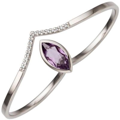 52 - Damen Zweifinger Ring 333 Gold Weißgold 1 Amethyst 16 Zirkonia | 49989 / EAN:4053258348147