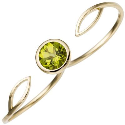 52 - Damen Zweifinger Ring 585 Gold Gelbgold 1 Peridot grün Goldring | 49990 / EAN:4053258348208