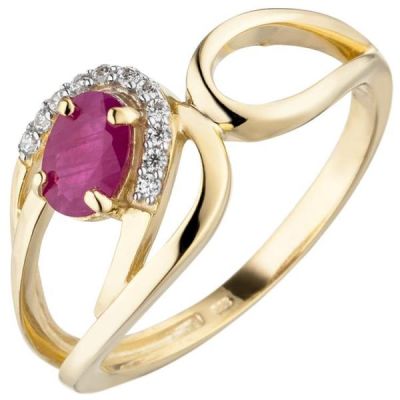 54 - Damen Ring 333 Gelbgold 1 Rubin 11 Zirkonia | 53337 / EAN:4053258523902