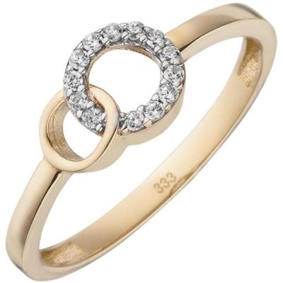 54 - Damen Ring 333 Gelbgold drei Zirkonia Goldring | 53598 / EAN:4053258534311