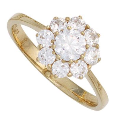 54 - Damen Ring 375 Gold Gelbgold 9 Zirkonia Goldring | 42344 / EAN:4053258249390