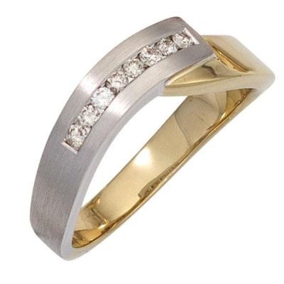 54 - Damen Ring 55 Gelbgold Weißgold bicolor teilmatt Diamanten | 42111 / EAN:4053258244715
