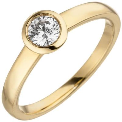 54 - Damen Ring 585 Gelbgold, 1 Diamant Brillant 0,15 ct. Diamantring Solitär | 50793 / EAN:4053258359914
