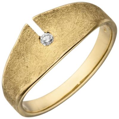 54 - Damen Ring 585 Gelbgold eismatt 1 Diamant Brillant 0,04ct. | 52555 / EAN:4053258471036