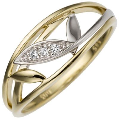 54 - Damen Ring 585 Gelbgold Weißgold bicolor, 3 Diamanten | 50436 / EAN:4053258349014