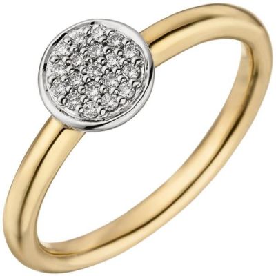 54 - Damen Ring 585 Gelbgold Weißgold mit 9 Diamanten | 50718 / EAN:4053258358405