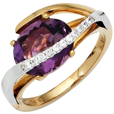 54 - Damen Ring 585 Gold 1 Diamanten 1 Amethyst lila | 39745 / EAN:4053258235041