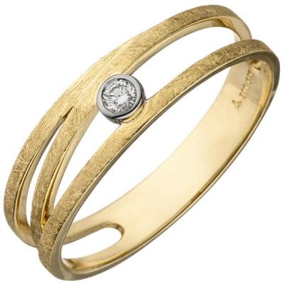 54 - Damen Ring 585 Gold Gelbgold bicolor eismatt 1 Diamant Brillant | 52566