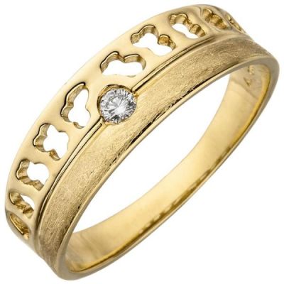 54 - Damen Ring 585 Gold Gelbgold, eismatt 1 Diamant Brillant 0,05ct. | 52544 / EAN:4053258470503