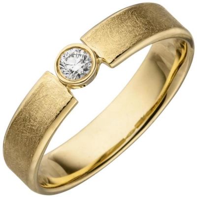 54 - Damen Ring, 585 Gold Gelbgold eismatt 1 Diamant Brillant 0,10ct. | 52550 / EAN:4053258470848