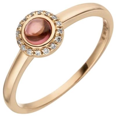 54 - Damen Ring 585 Rotbgold 1 Turmalin Cabochon 16 Diamanten | 50457 / EAN:4053258355459