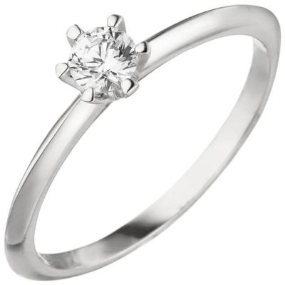 54 - Damen Ring 585 Weißgold 1 Diamant Brillant 0,15 ct. Diamantring Solitär | 50848 / EAN:4053258363089