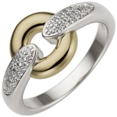 54 - Damen Ring 585 Weißgold Gelbgold bicolor 32 Diamanten | 53408 / EAN:4053258516348