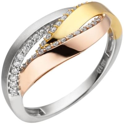 54 - Damen Ring 585 Weißgold Rotgold Tricolor 36 Diamanten | 53689 / EAN:4053258527849