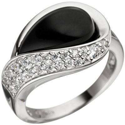 54 - Damen Ring 925 Silber mit Zirkonia 1 Onyx schwarz Onyxring | 46517 / EAN:4053258309766