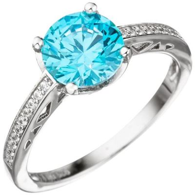 54 - Damen Ring 925 Sterling Silber mit Zikonia türkis blau hellblau | 46246 / EAN:4053258305133