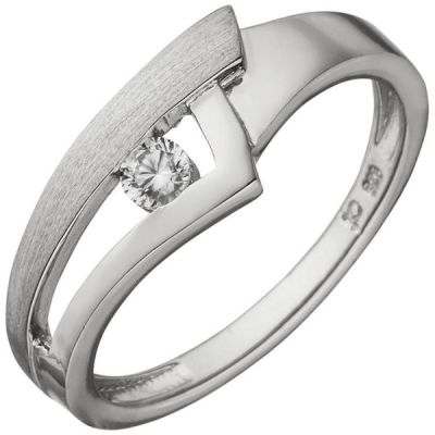 54 - Damen Ring 925 Sterling Silber teil matt 1 Zirkonia | 52296 / EAN:4053258459812