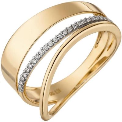 54 - Damen Ring breit mehrreihig 585 Gold Gelbgold 24 Diamanten | 50720 / EAN:4053258358481