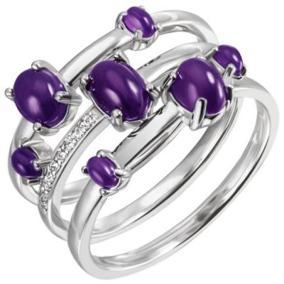 54 - Damen Ring breit Sterling Silber 7 Amethyst-Cabochons lila 9 Zirkonia | 51807 / EAN:4053258456125