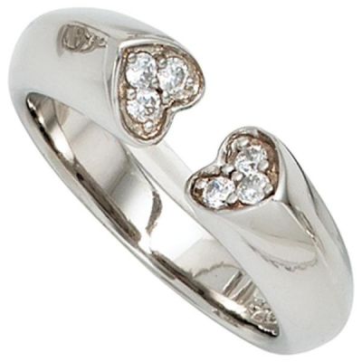 54 - Damen Ring Herzen offen 925 Sterling Silber 6 Zirkonia | 40723 / EAN:4053258239773