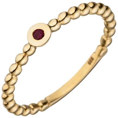 54 - Damen Ring Kugel 333 Gelbgold 1 Rubin rot Kugelring Rubinring | 46791 / EAN:4053258318591