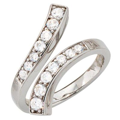 54 - Damen Ring offen 925 Sterling Silber rhodiniert 14 Zirkonia | 33265 / EAN:4053258094563