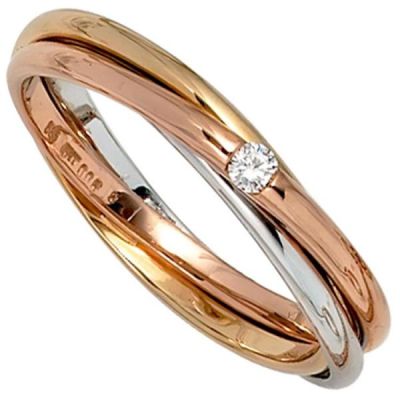 54 - Damen Ring verschlungen 585 Gold tricolor dreifarbig 1 Diamant 0,06ct. | 34356 / EAN:4053258041840